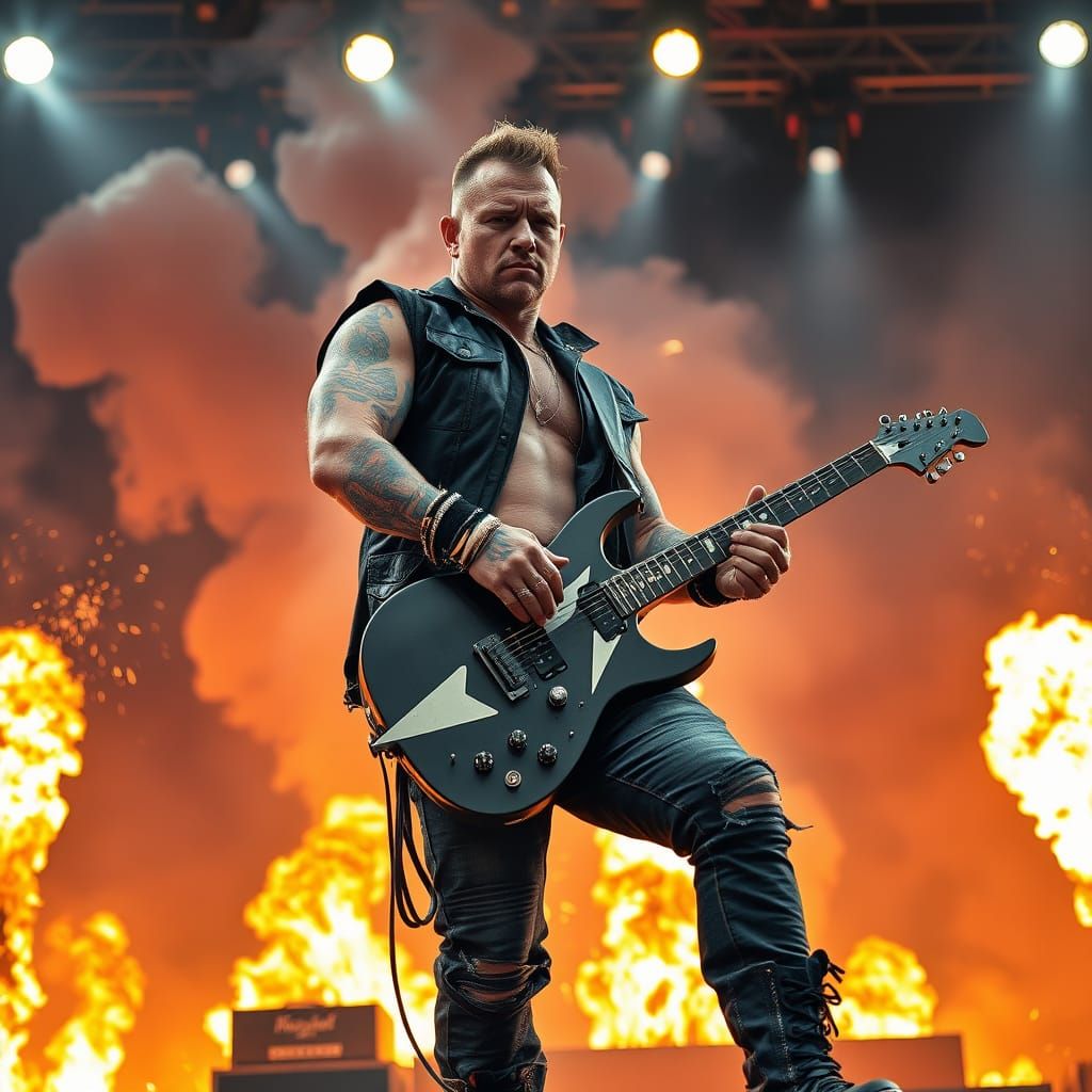 Rockstar with Lightning Guitar on Blazing Stage