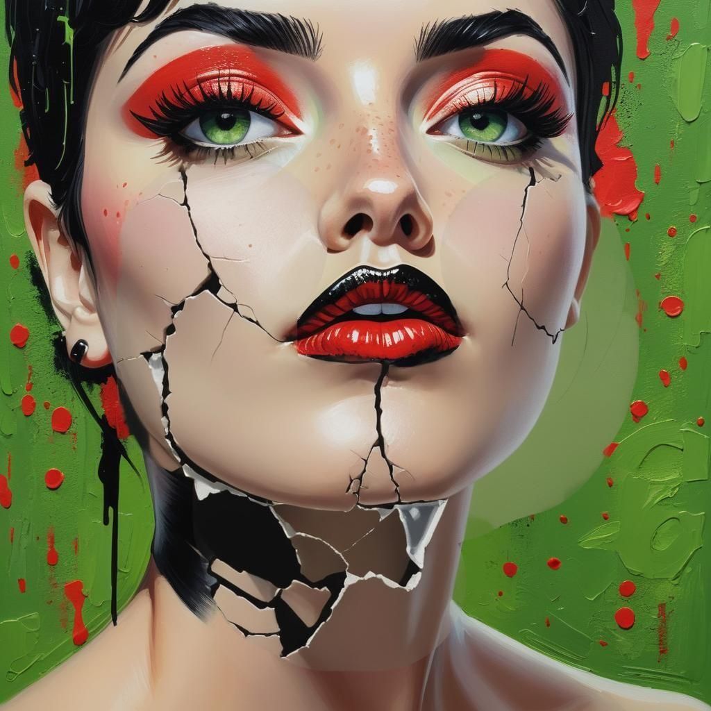 Modern Woman with Short Hair in Acrylic Impasto Style