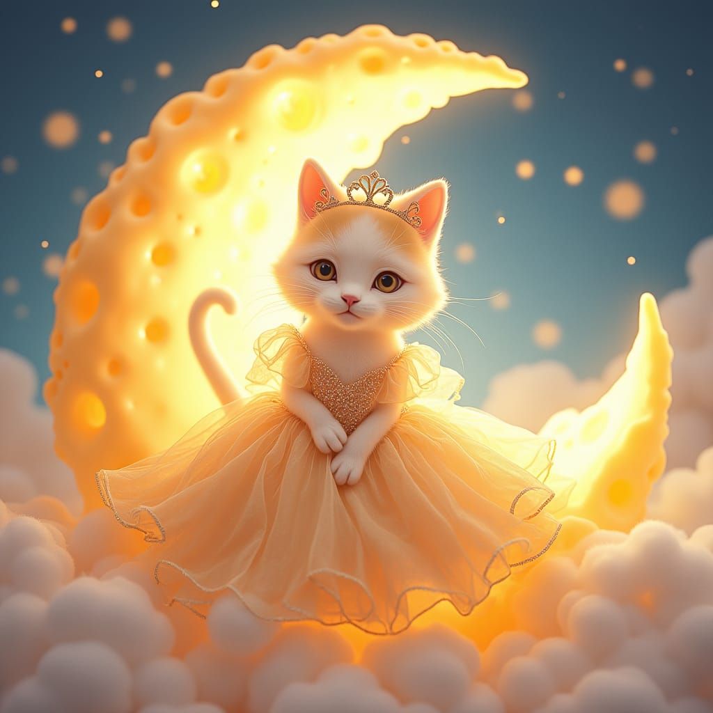 Cat Princess on Cheese Moon in Anime Style