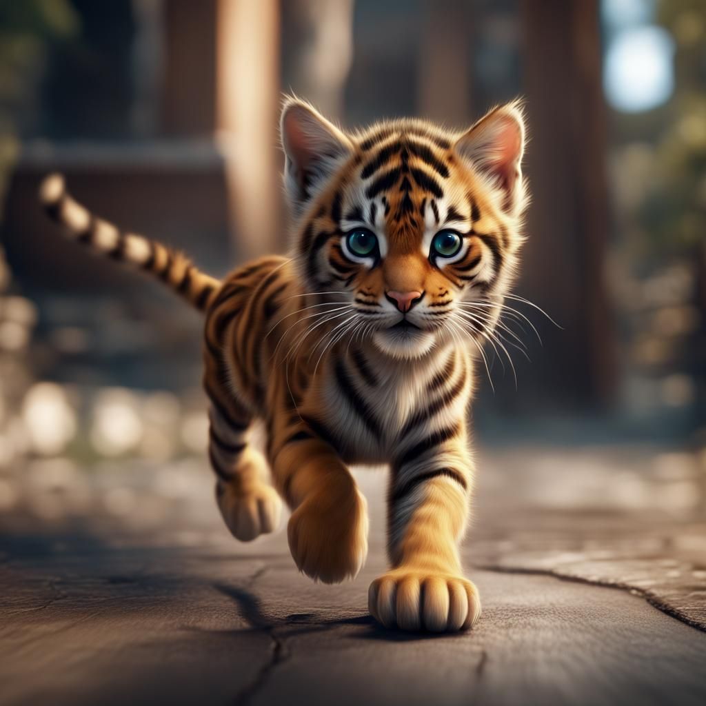 Hyperrealistic Kitten with Tiger Eyes in Detailed Digital Ar...