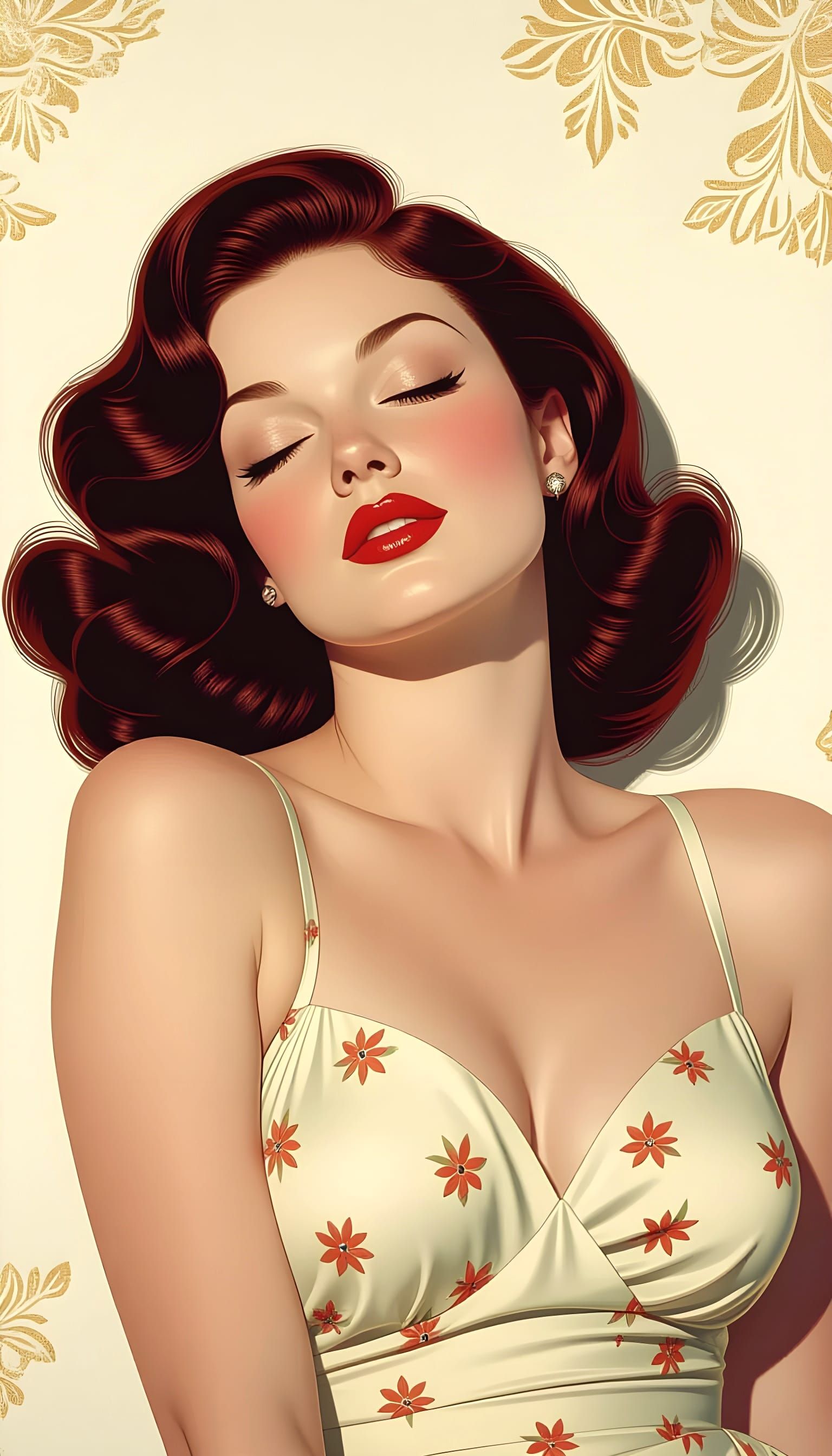 1940s Actress Sleeping, Hyperrealistic Splash Art