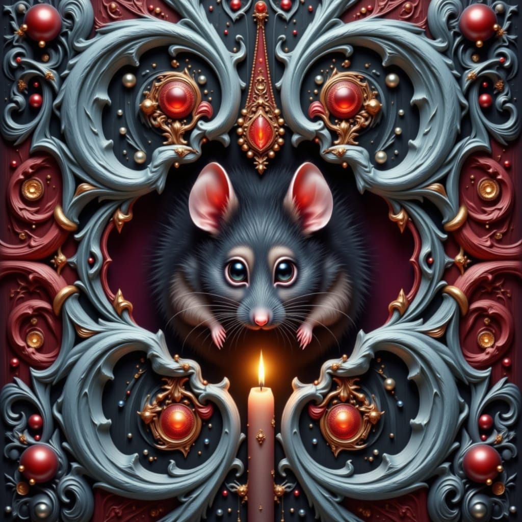 Curious Mouse Drawn to Candle Flame in Fantasy Art