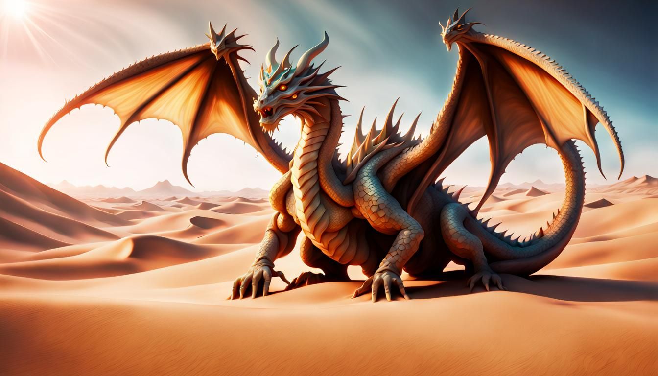 Tan Dragon God Plays in Desert Sand