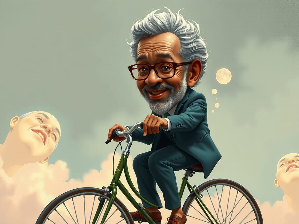 Caricature of Man on Penny-Farthing Bicycle