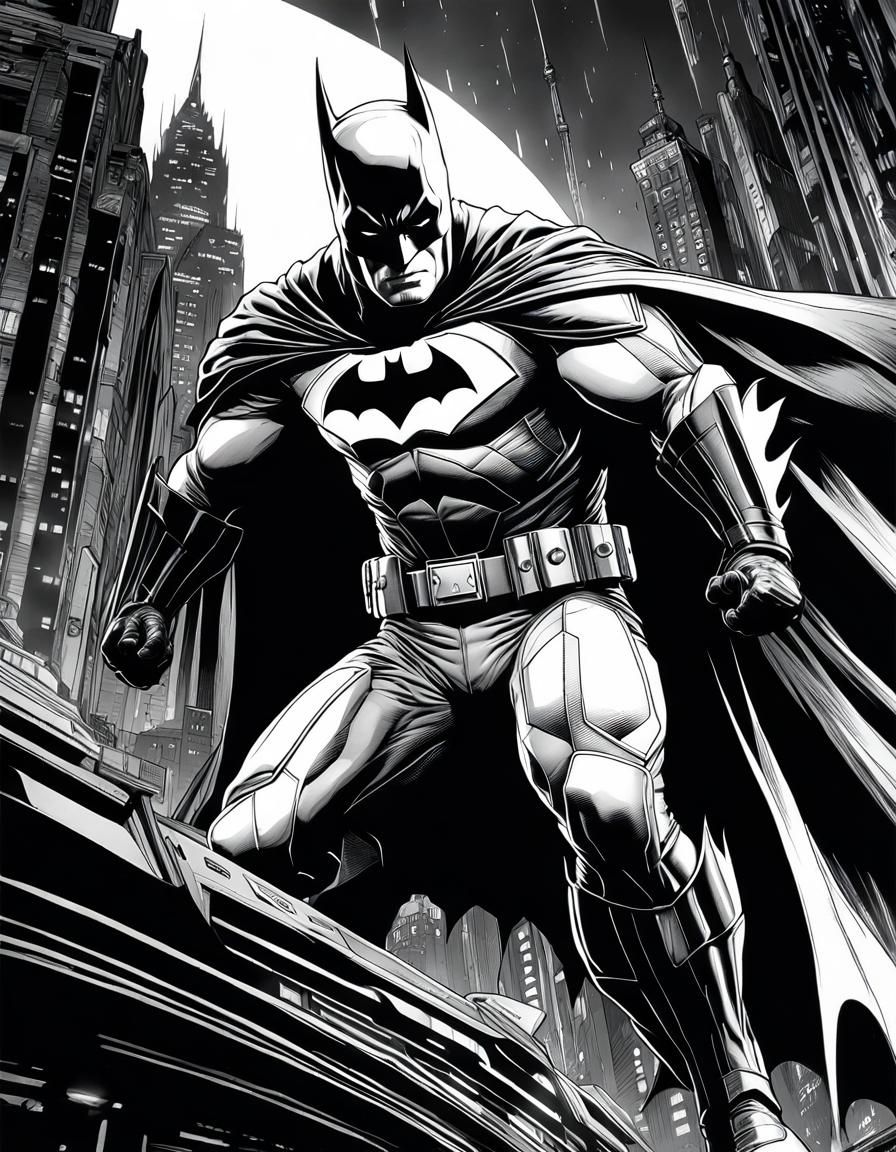 Dynamic Neo-Noir Batman Ink Drawing