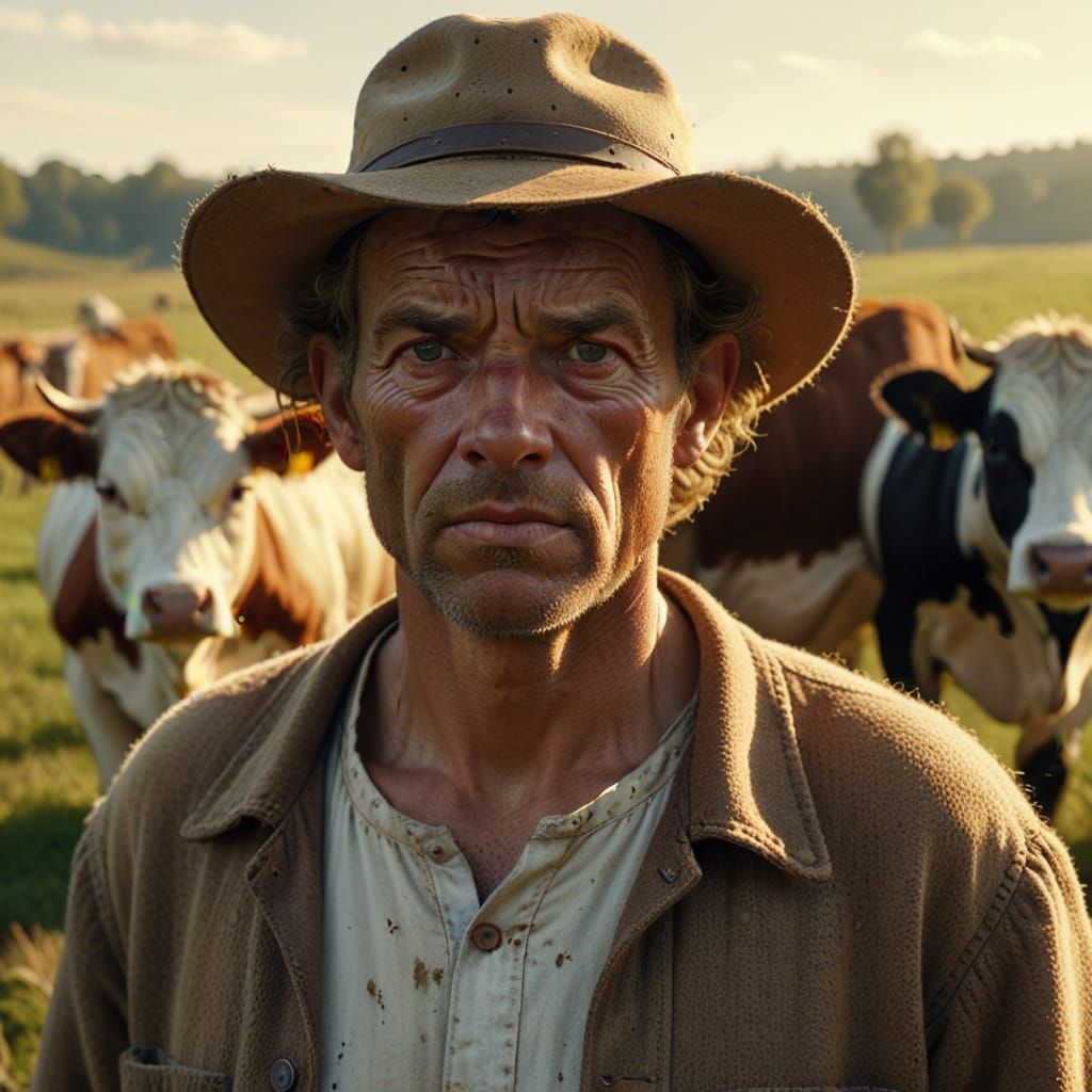 Furious Farmer Confronts Full Udders in Golden Afternoon Lig...