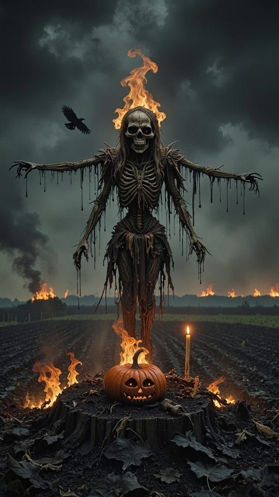 Scorched Field Scarecrow Guards Jack-o'-Lantern