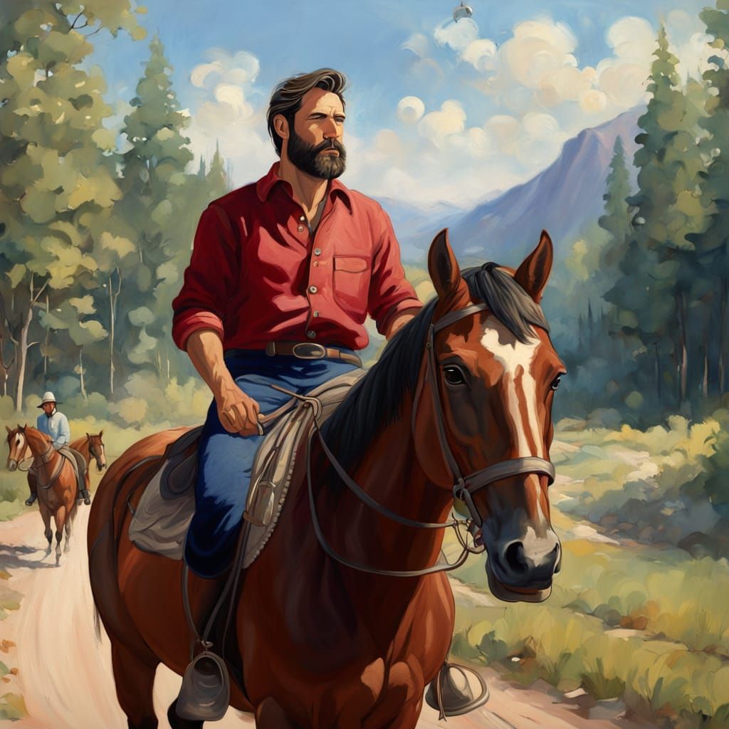 Man on Horse with Silver Bells in Oil Painting Style