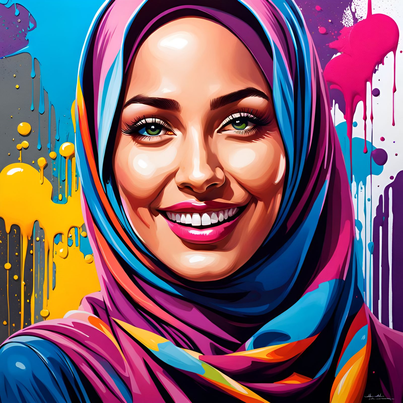 Beautiful Hijabi Woman in Street Art Style