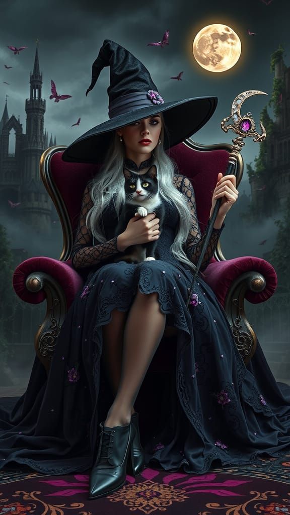 Gothic Witch Reigns Supreme in Velvet Throne