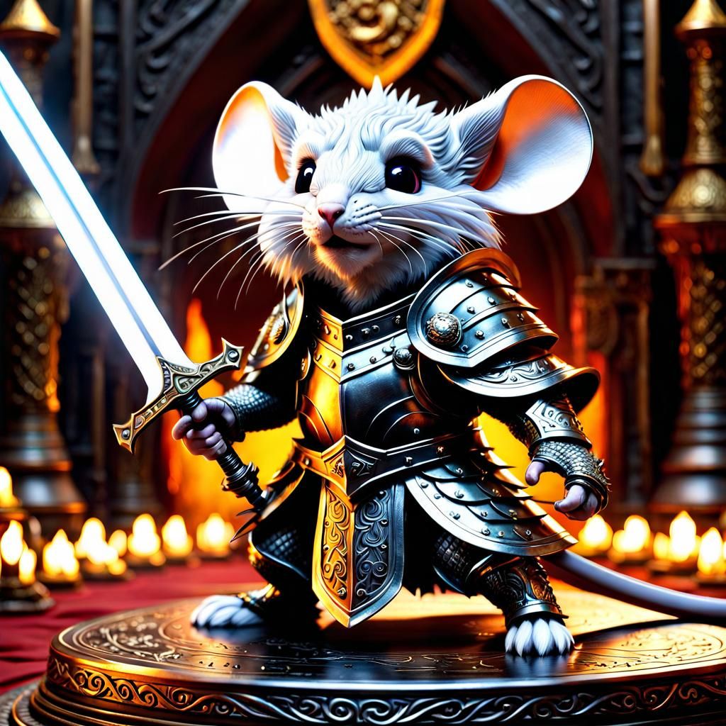 Mouse King Battles Dragon in Ornate Armor
