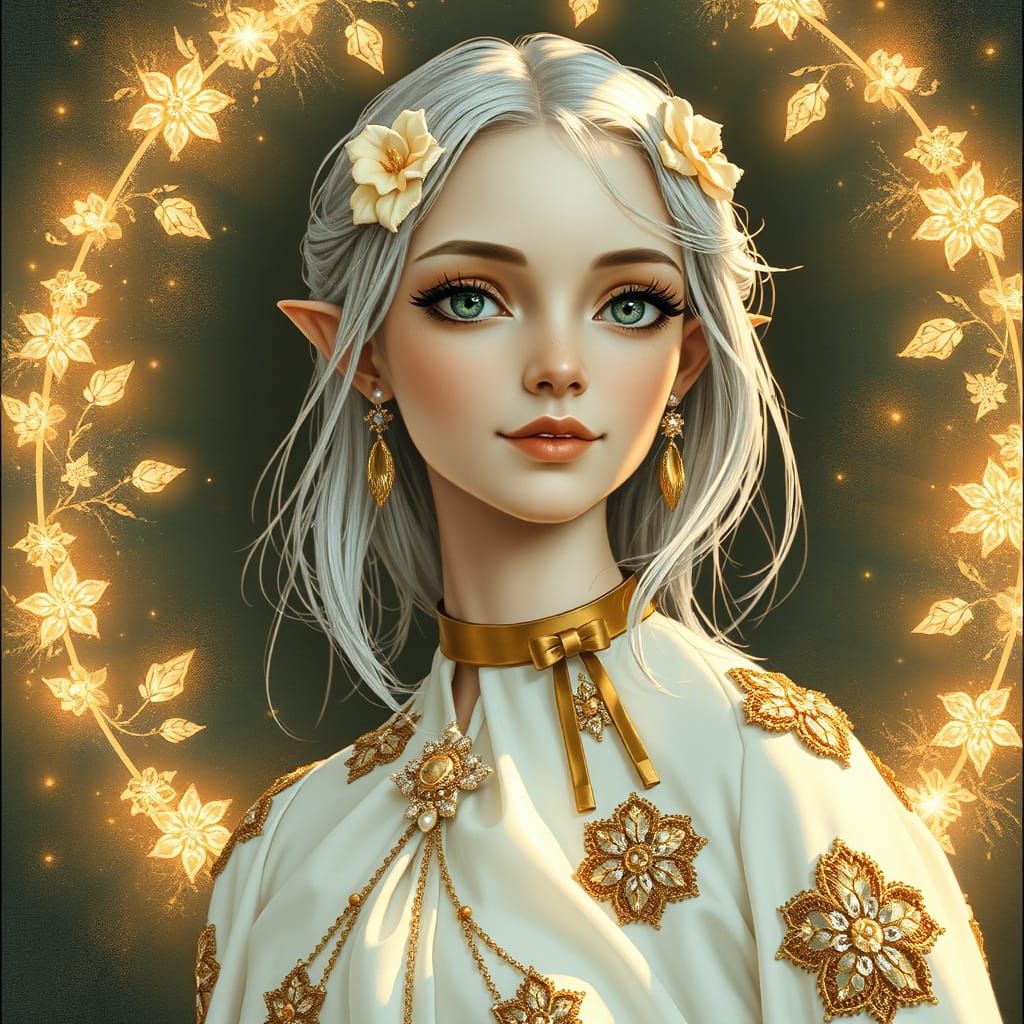 Ethereal Elf Priestess in Moonlit Robes, Captured in a Dream...