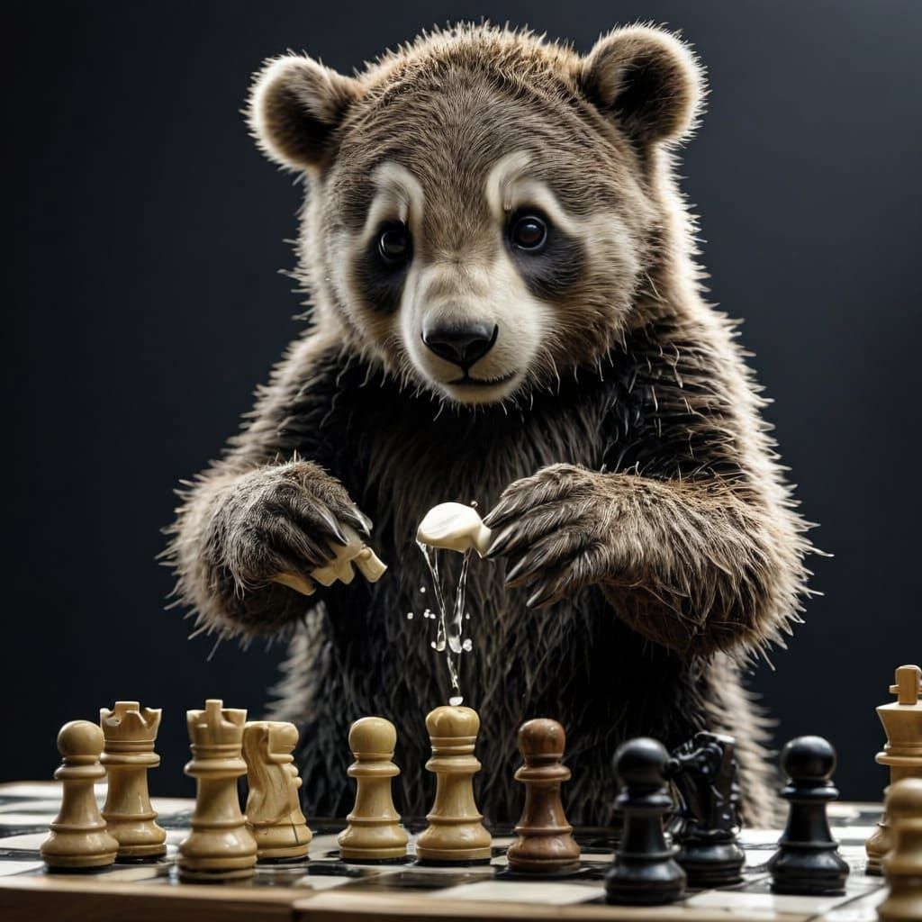 Raccoon Masterfully Plays Chess Game