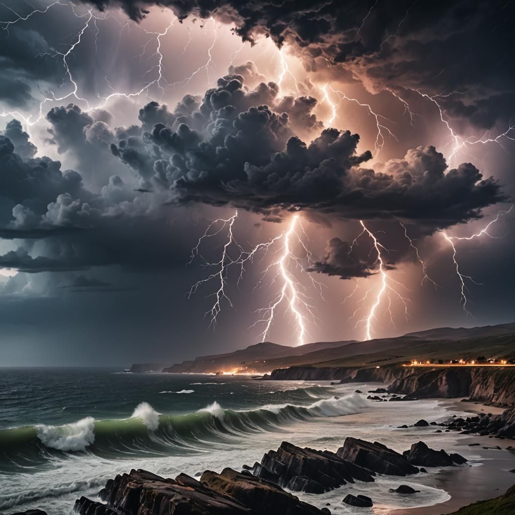 Stormy Landscape with Lightning: A Cinematic View