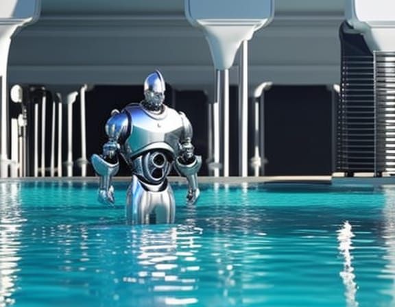 Robots Clean Rococo Pool in Baroque Sci-Fi Style