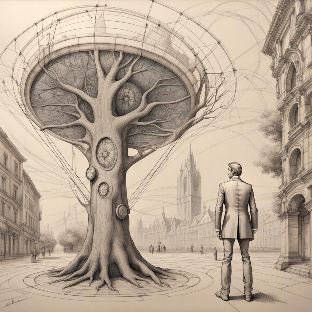 Vitruvian Man with Mona Lisa Head in Da Vinci Style