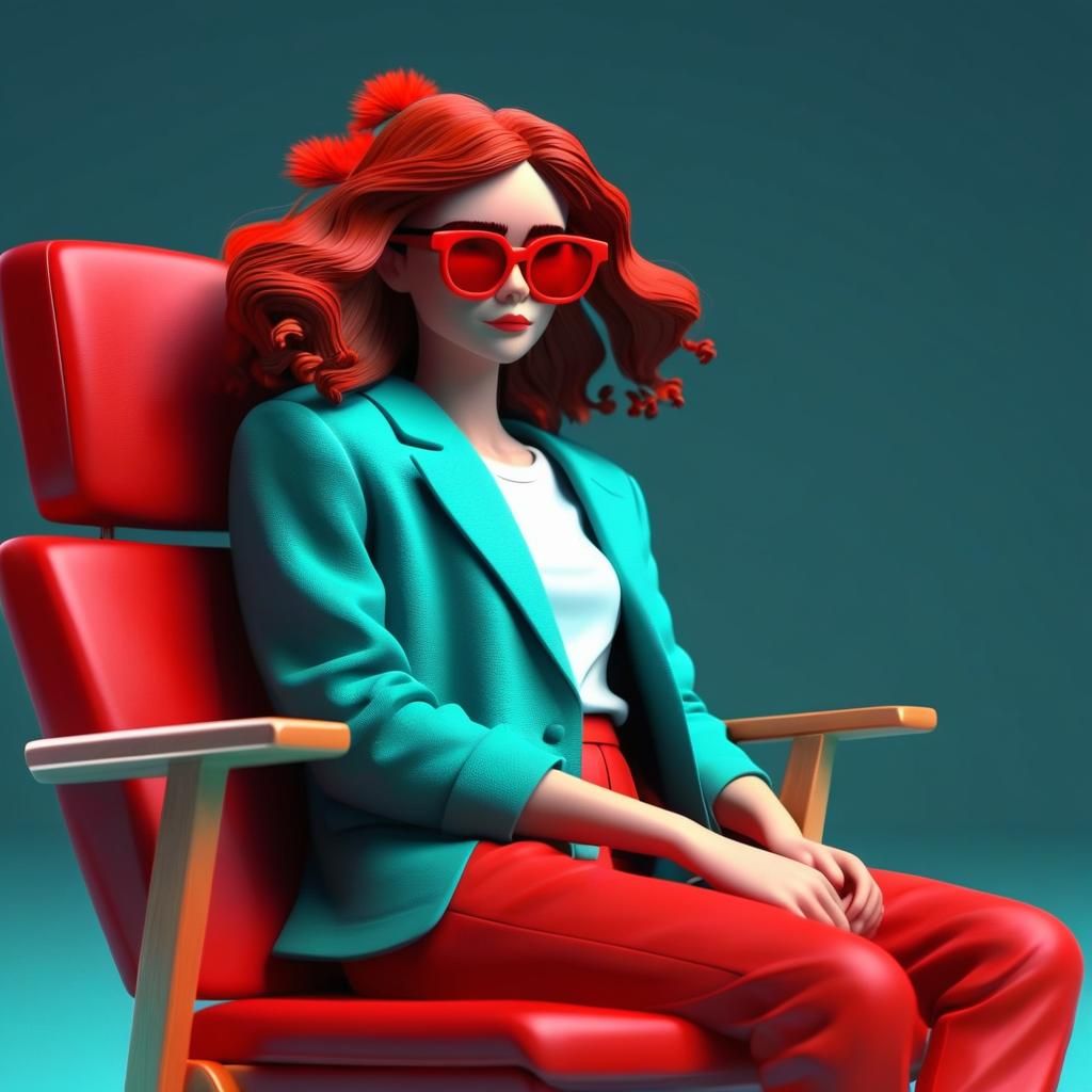 Woman in Colorful Chair: 3D Animated Illustration