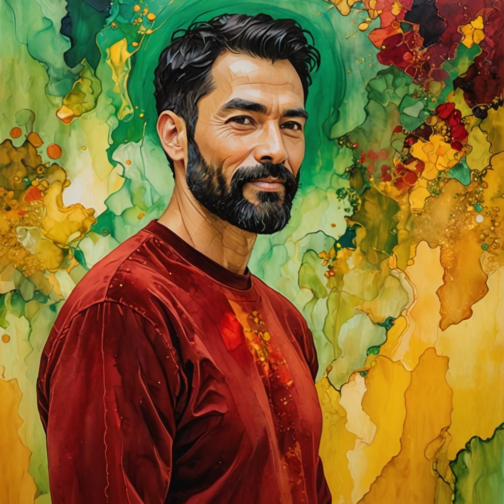 Serene Uzbek Man Radiates Golden Warmth in Expressionist Por...