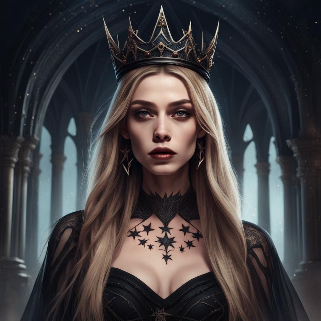 Dark Fantasy Queen with Star Tattoo: Digital Art