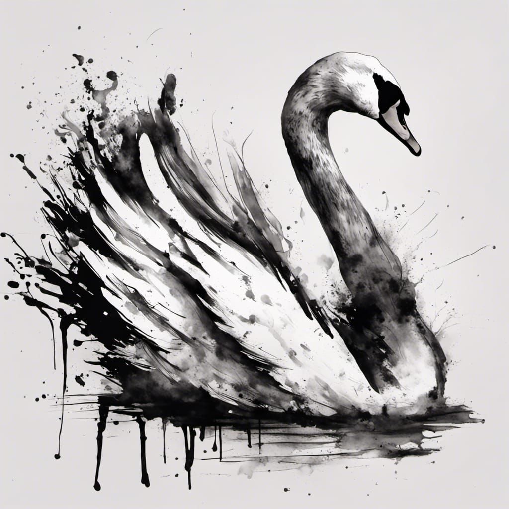 Monochrome Swan Ink Splash Art