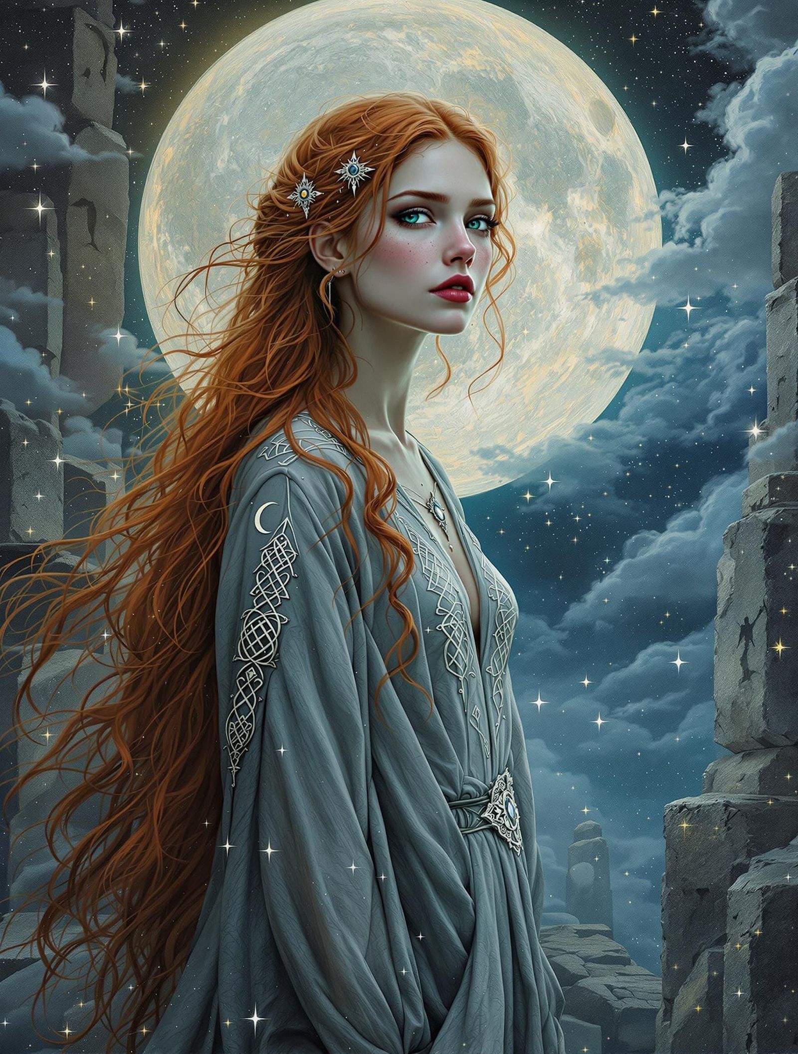 Lunar Goddess Amidst Ancient Stone Circle