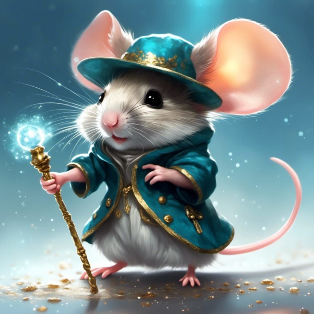 Ethereal Mouse with Wand in Radiant Style