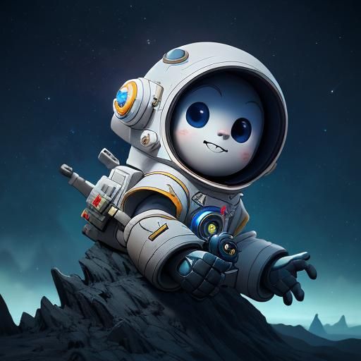 Cute White Astronaut Toy in Detailed Digital Painting