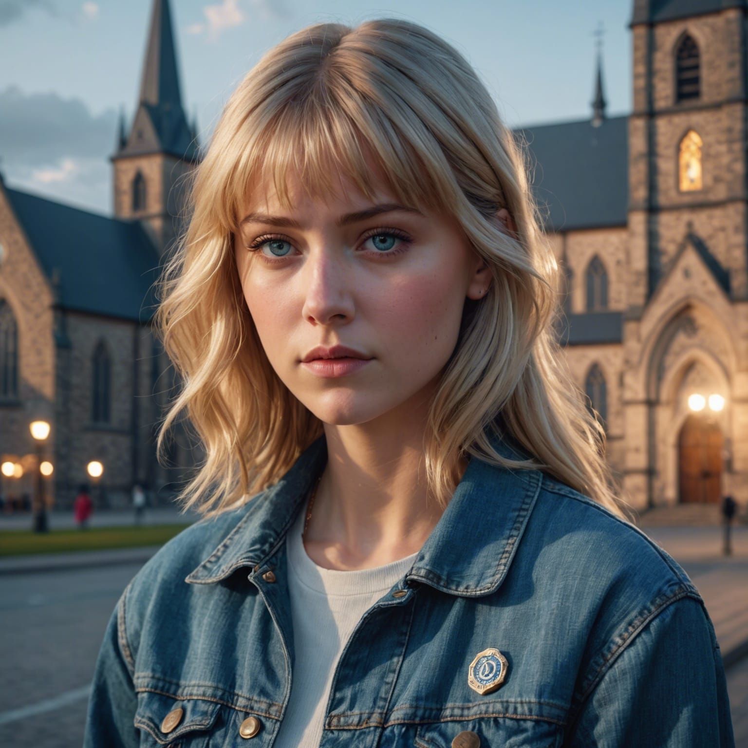 Nordic Woman Praying in Church, Hyperrealistic Portrait