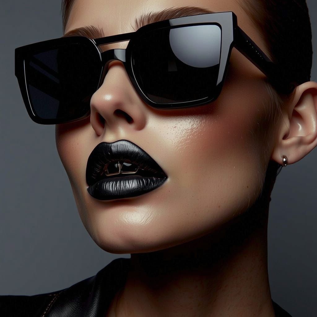 Gothic Woman in Dark Glasses and Black Lipstick