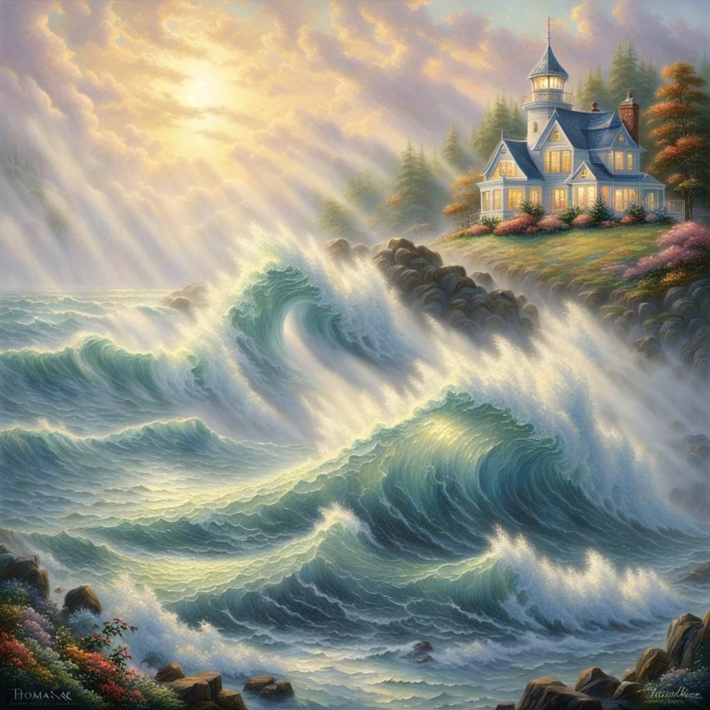 Sunlit Wave in Ethereal Fantasy Landscape