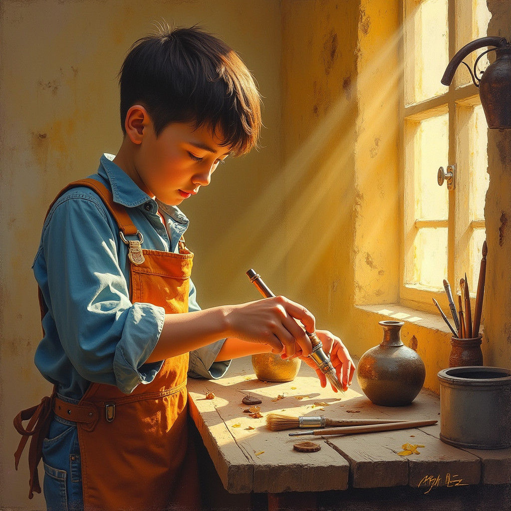 Apprentice Learning Craft in Impressionist Style Workshop
