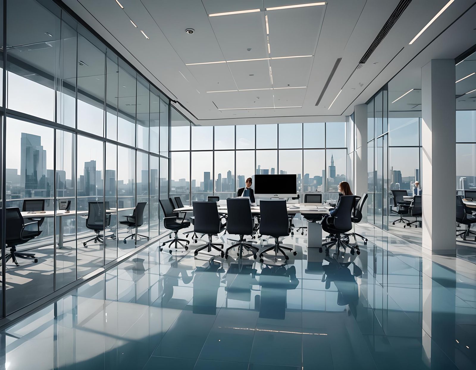 Modern Office Interior with Panoramic Windows
