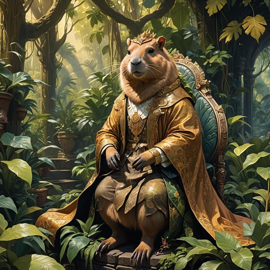 Capybara King on Jungle Throne: Fantasy Concept Art