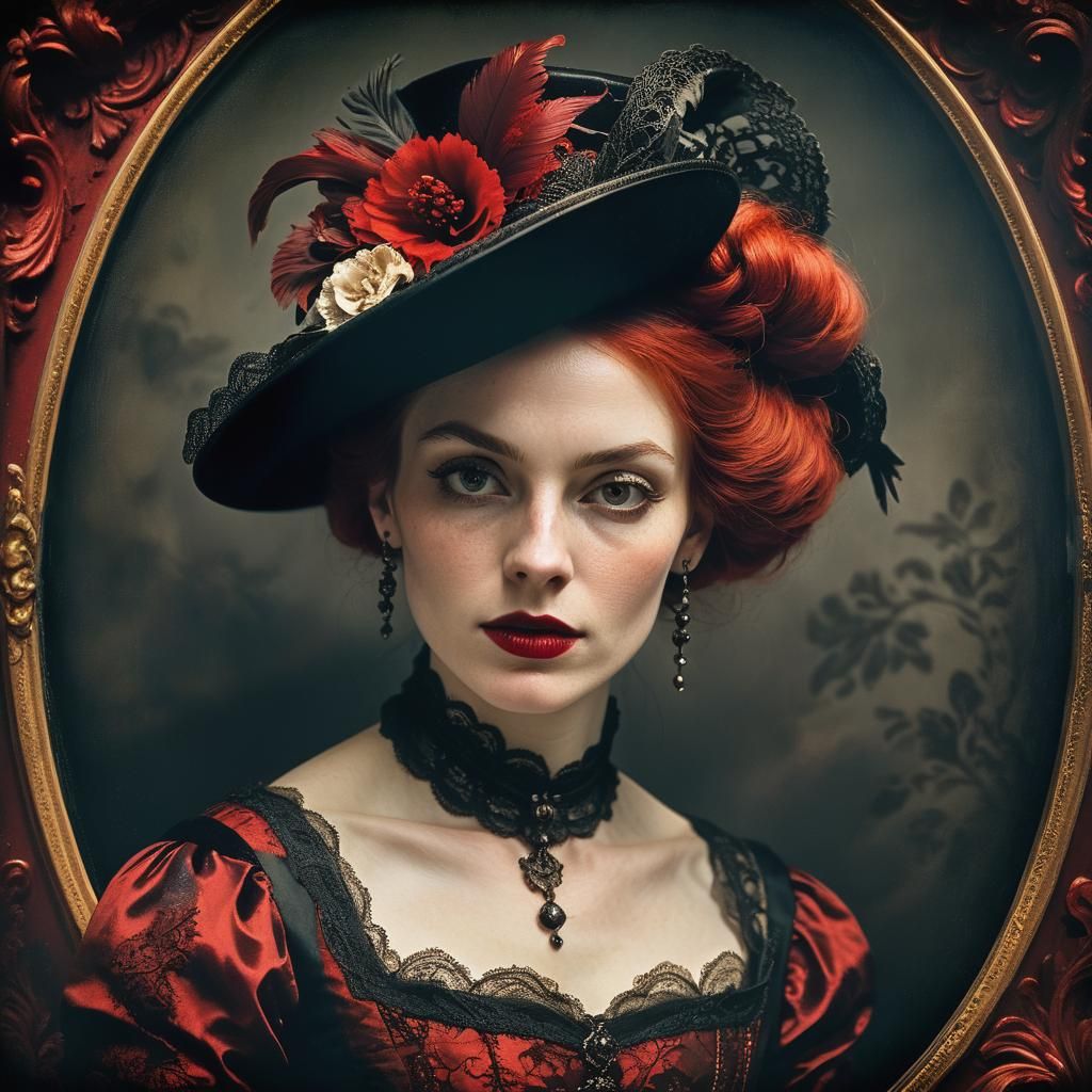Elegant Gothic Portrait in Rich Red and Black