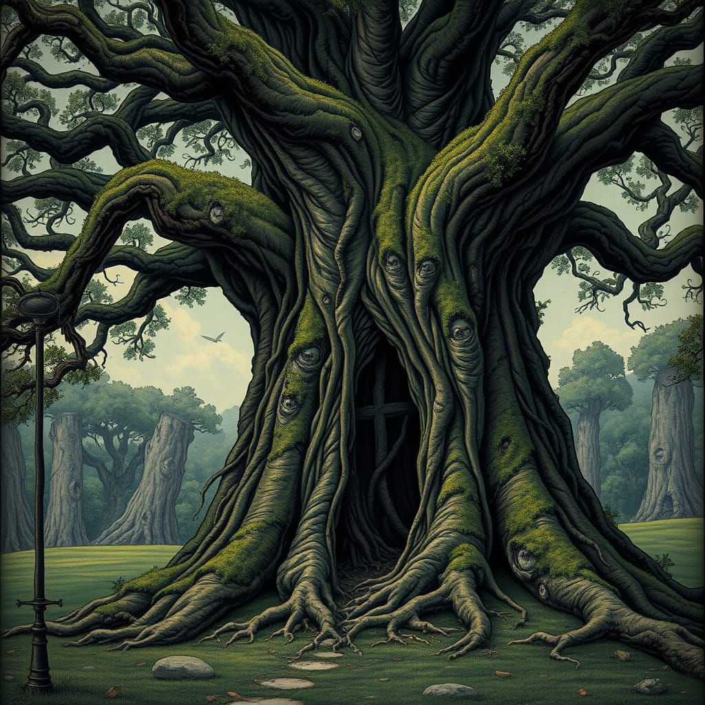 A stunning surrealist artwork that elegantly blends Gothic, ...