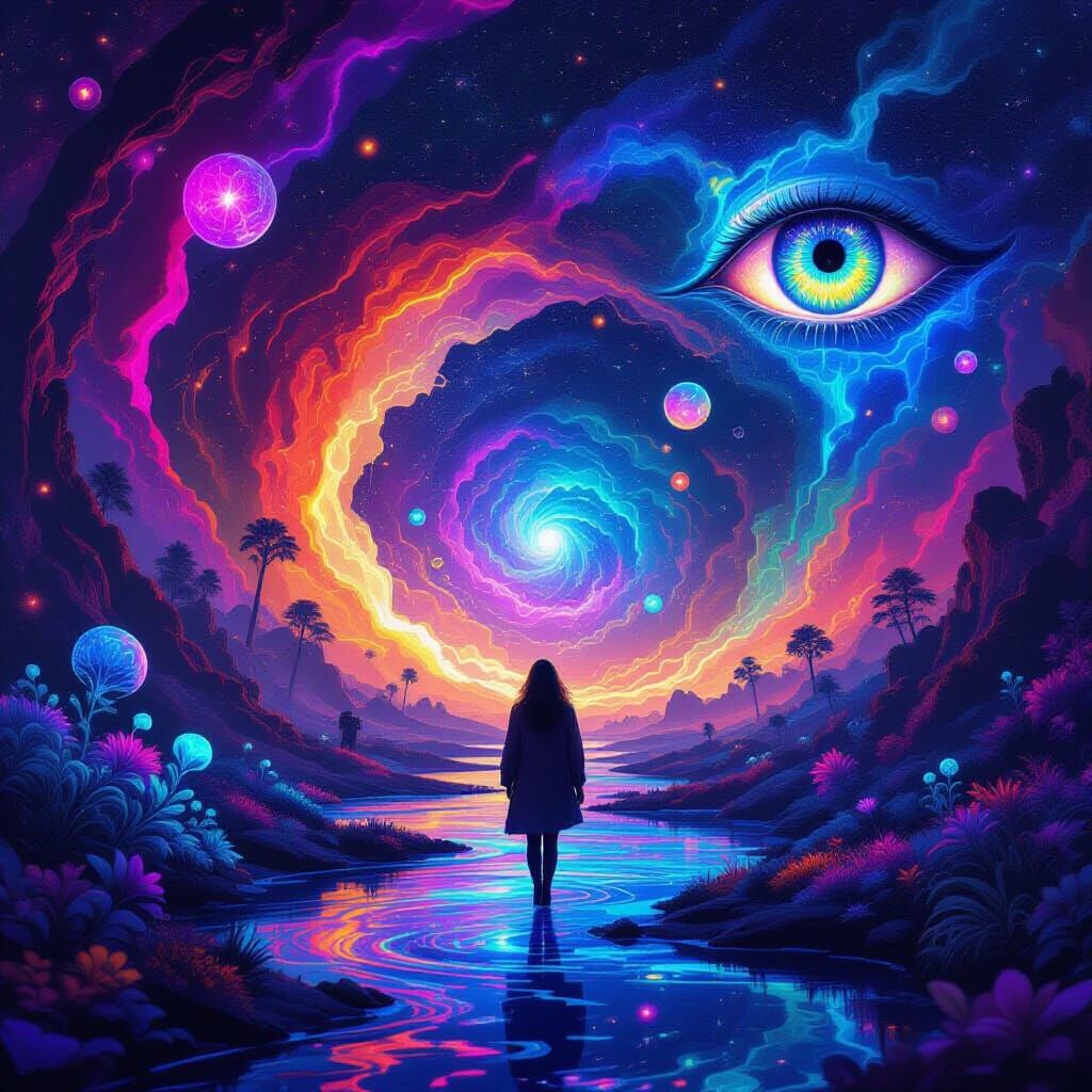 Surreal Cosmic Tunnel with Ethereal Creatures