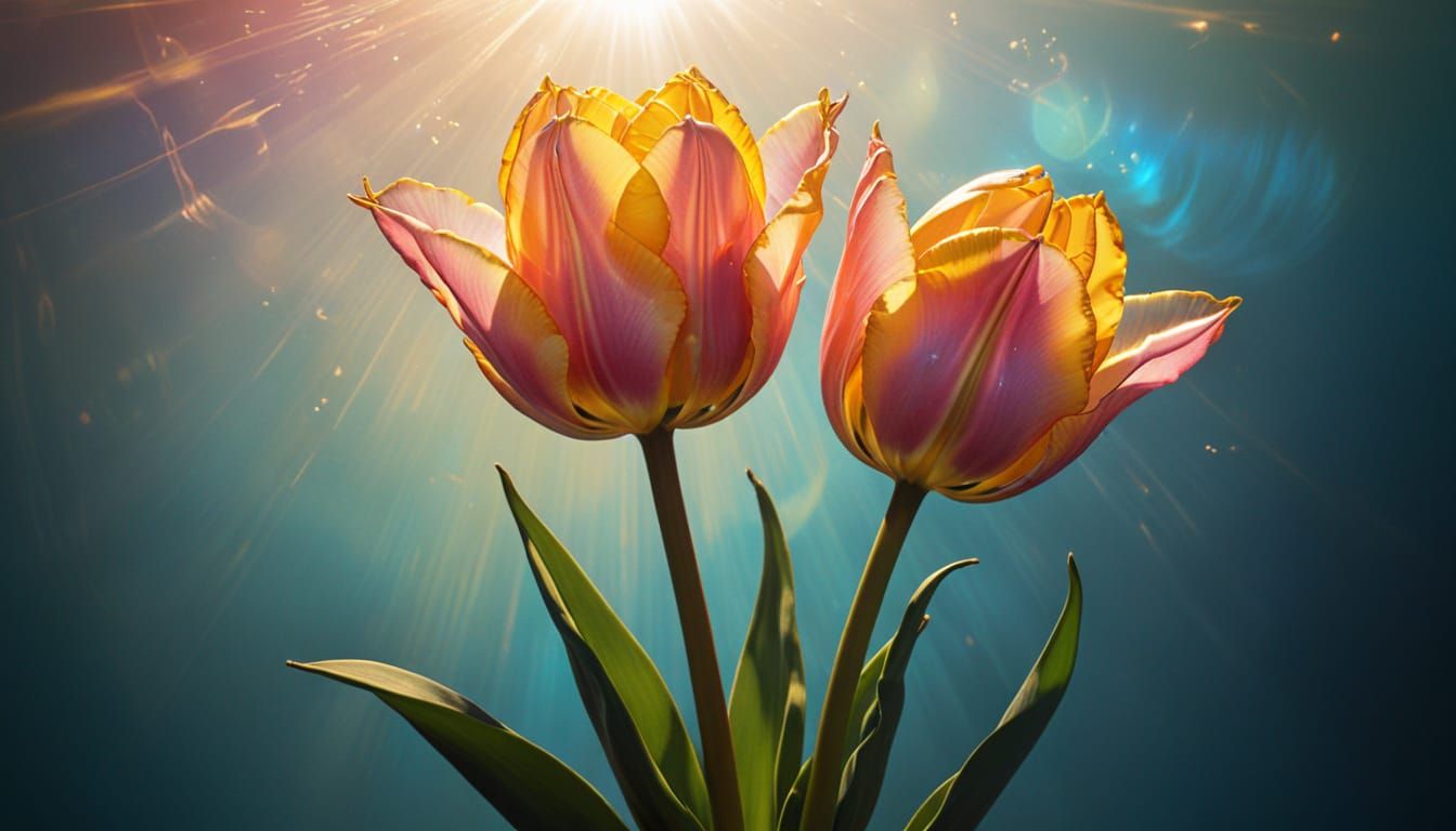 Iridescent Surreal Tulip on Cracked Mirror Background