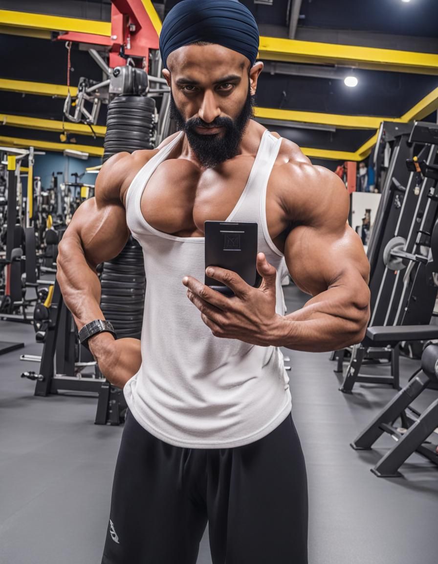 Sikh bodybuilder at gym