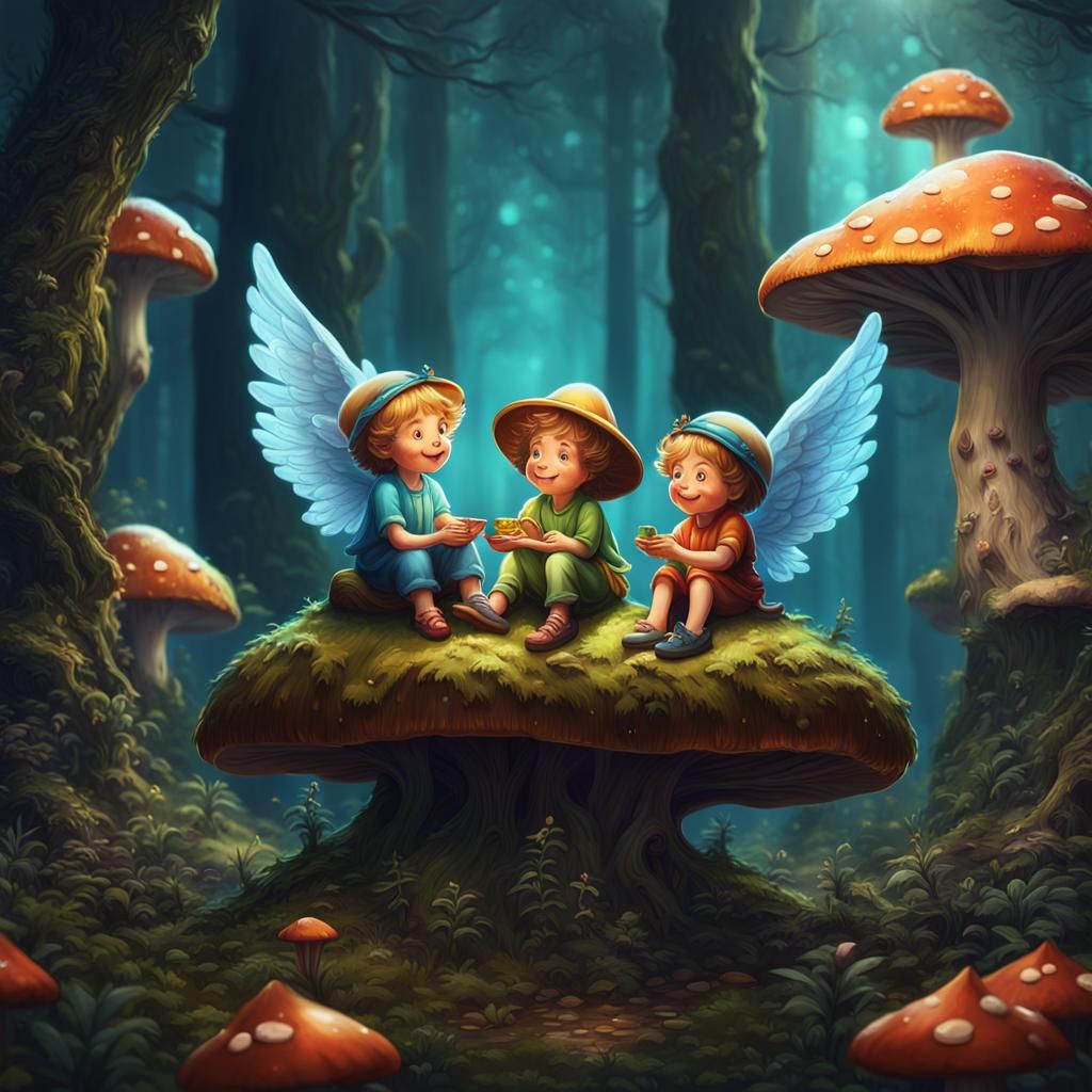 Angelic Forest: A Whimsical 4D Illustration