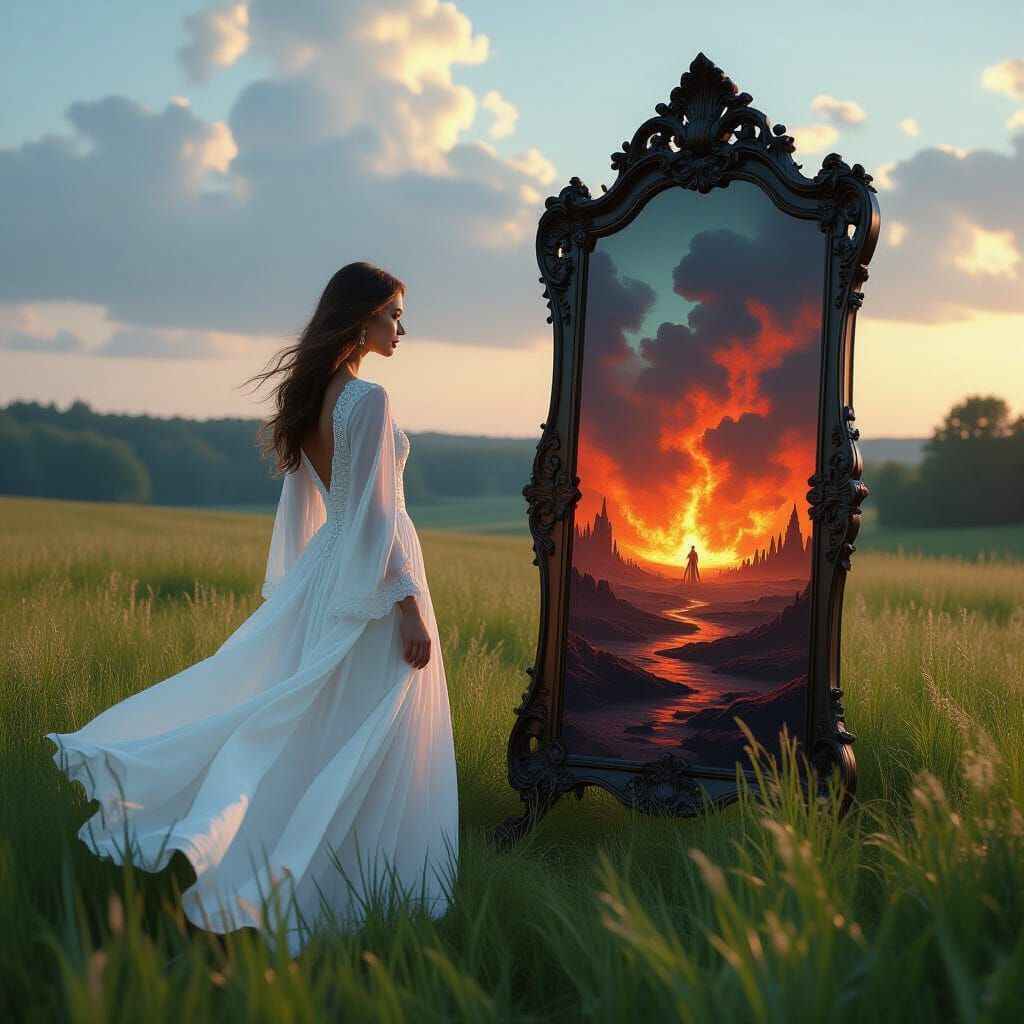 Surreal Apocalypse Mirror Reflection in Gothic Style