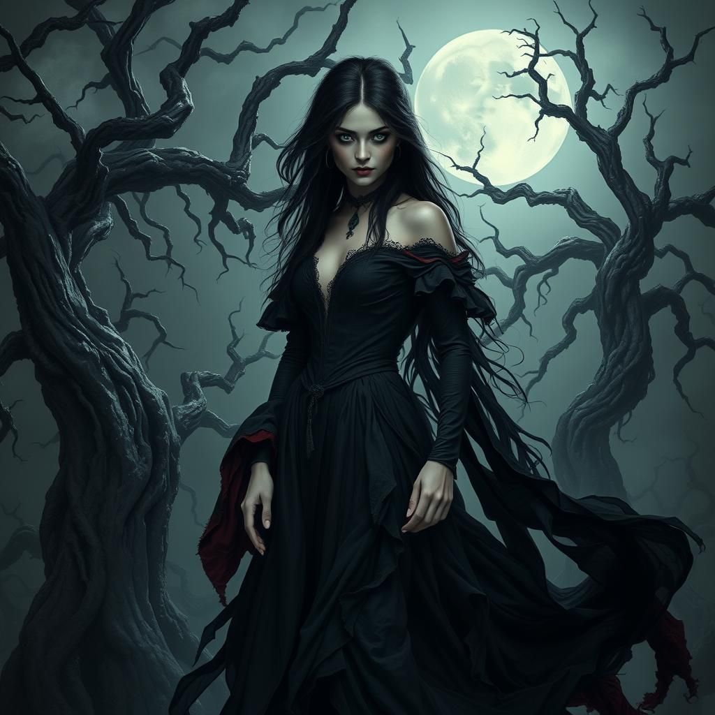 Mystical Queen in Dark Fantasy Landscape