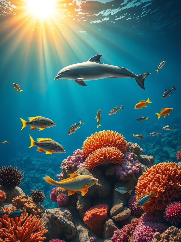 Underwater Kingdom in Vibrant Coral Reef Under Golden Light
