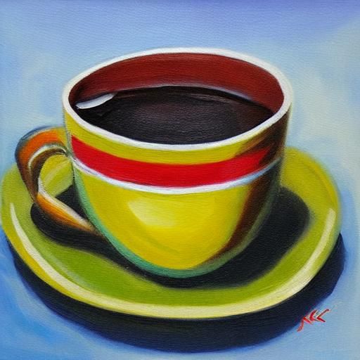 Coffee Cup in Frida Kahlo Style Oil Painting