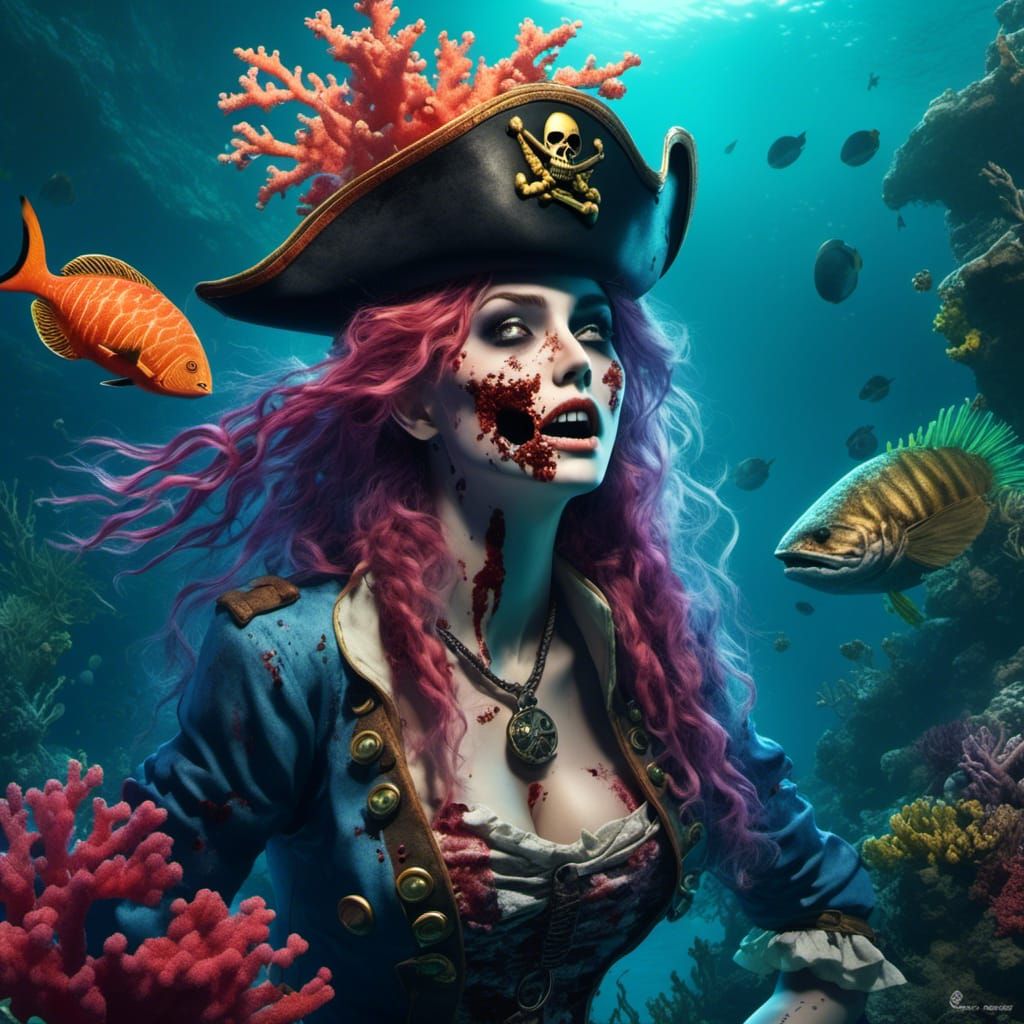 Realistic Anime Zombie Pirate with Coral