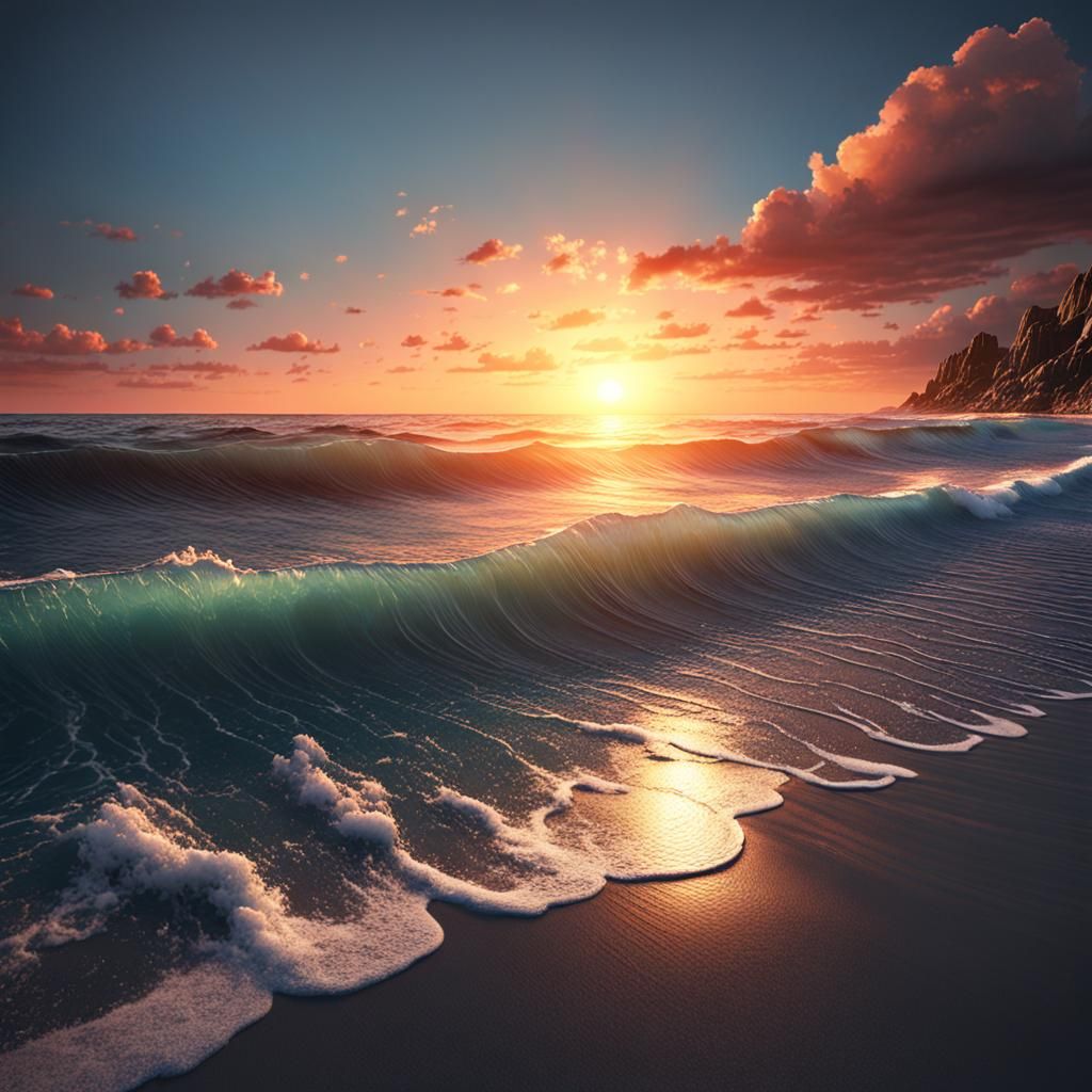 Ocean Sunset in Detailed Fantasy Concept Art