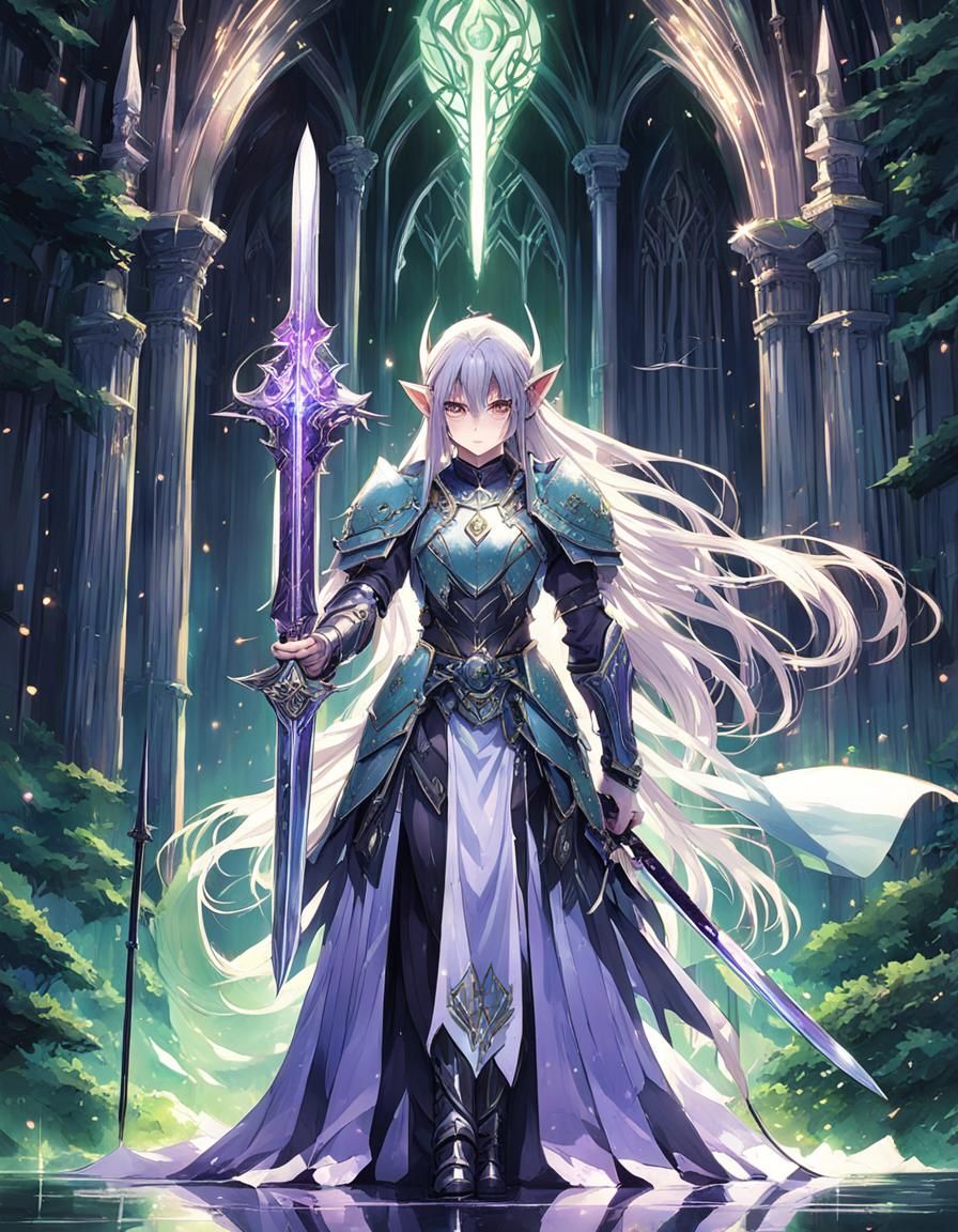 Ethereal Elf Knight in Shoujo Anime Style