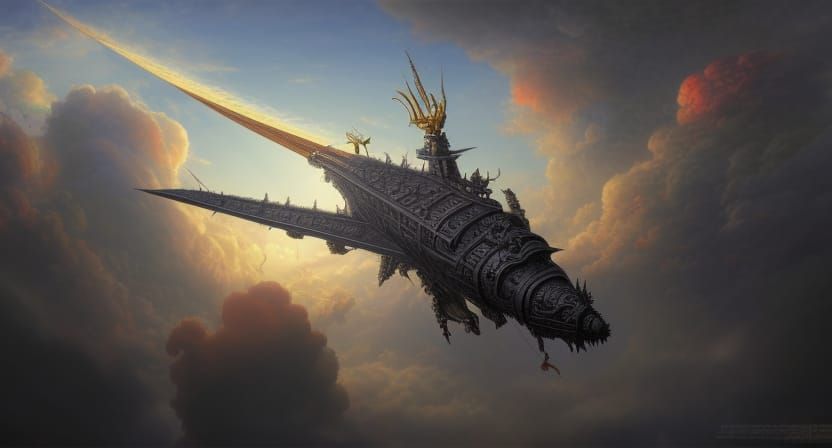 Final Fantasy Airship Ascends in Detailed Dark Fantasy