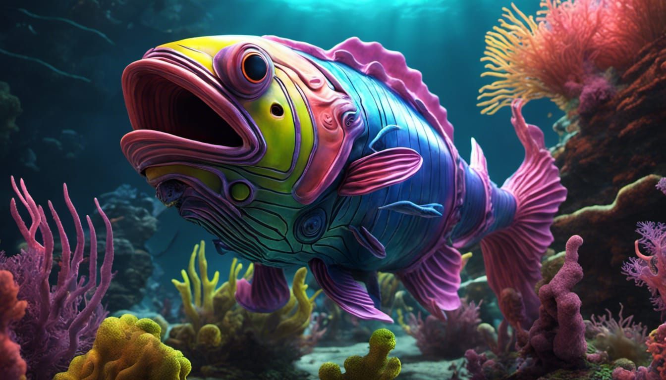 Neon Alien Fish in Deep Sea Trench