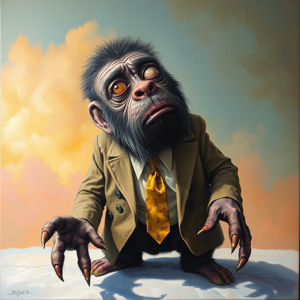 Mysterious Yeti Meets Bumbling Mr Bean in a Whimsical Oil Pa...