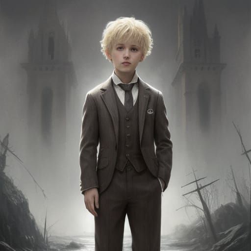 Terrifying Boy in Suit: Gothic Horror Illustration